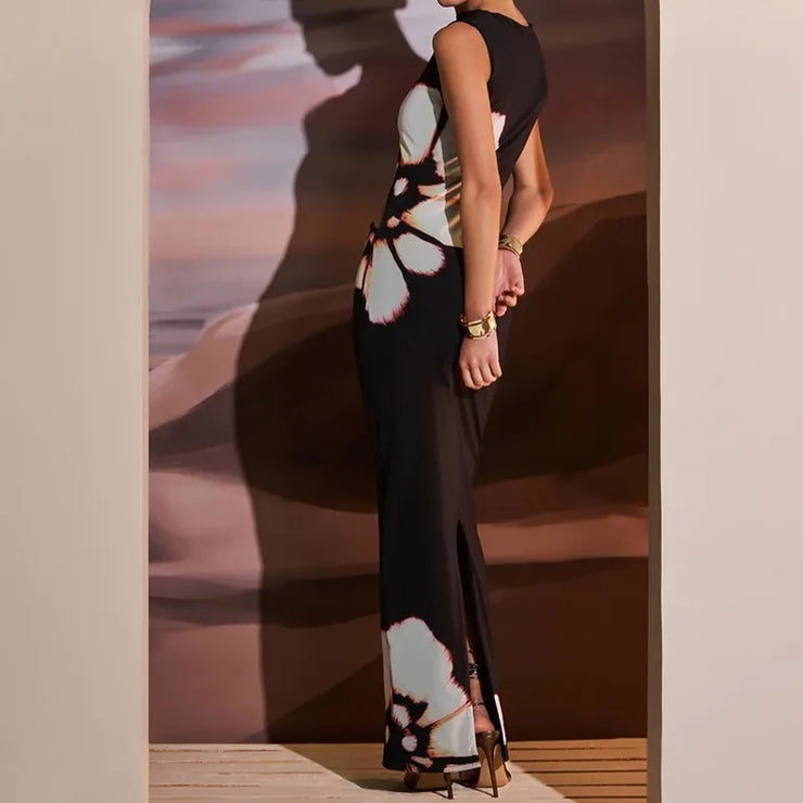 Print Hollow Out Sleeveless Party Dresses