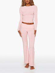 Pink Long Sleeve and High Waist Flare Pant set