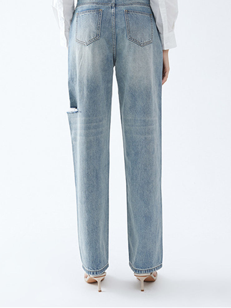 Fashion Placket Side Hole Jeans