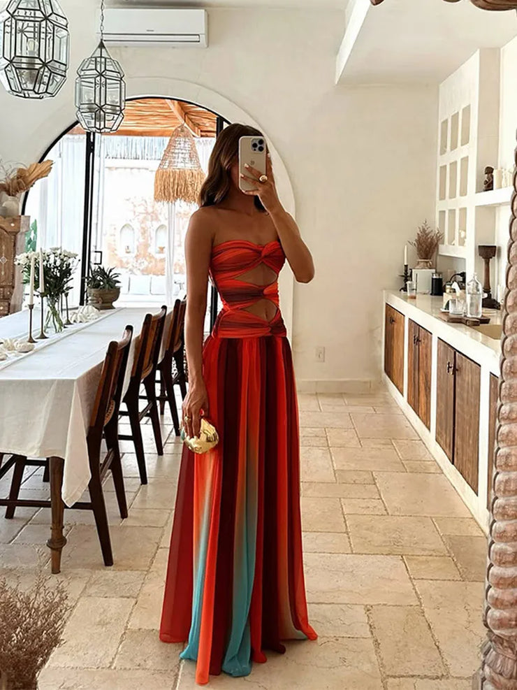 Strapless Collision Women Maxi Dress