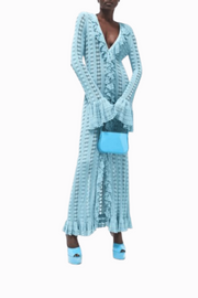 Blue lace ruffle knit dress