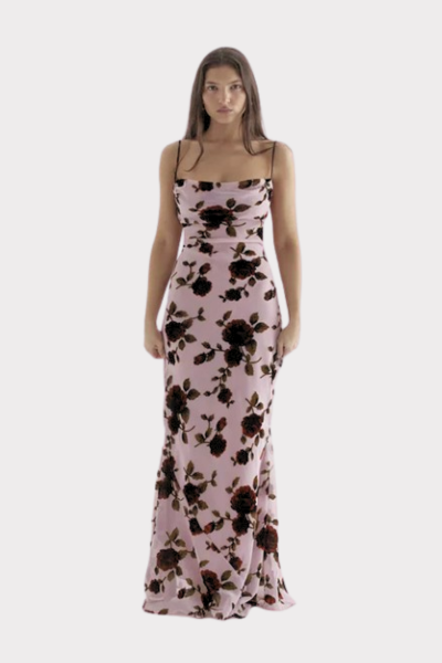 Pink Devore  Floral Print  Dress