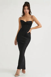 Black Satin Corset Maxi Dress