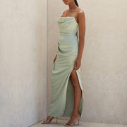 Green Satin Maxi Dress