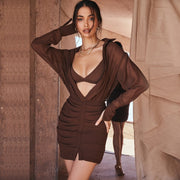 Two Piece Set Brown Dress