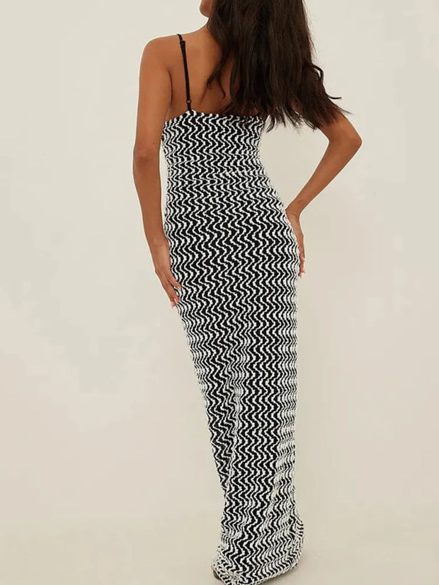 Stripe Backless Maxi Dress