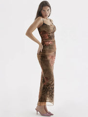 Red Rose Printed Maxi Dress