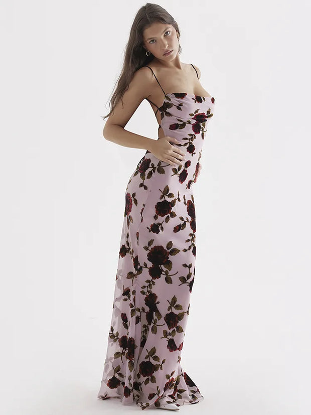 Pink Devore  Floral Print  Dress