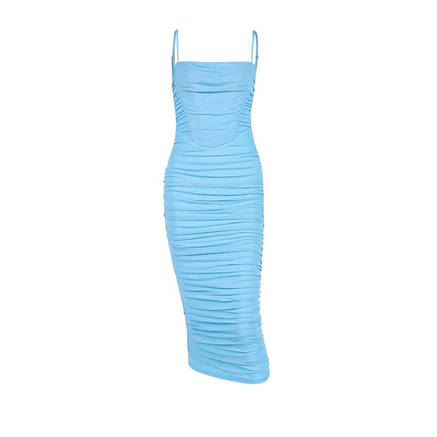 Blue Mesh Midi Bodycon Dress