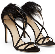 Black Feather Strap High Heels