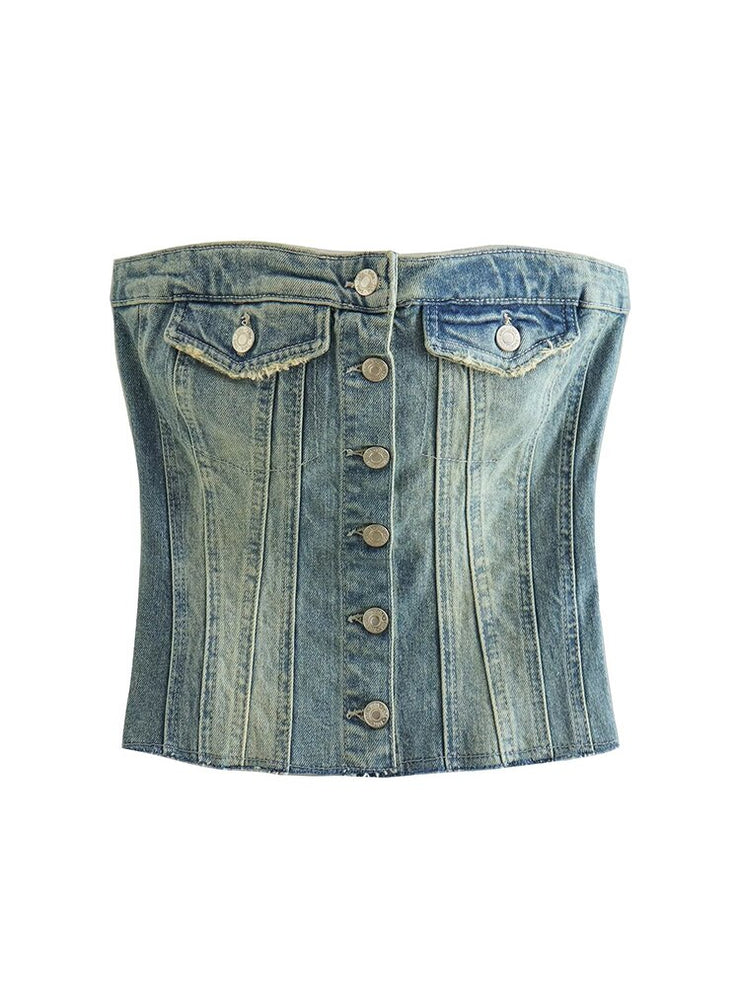 Denim Tube Corset Vest Top