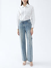 Fashion Placket Side Hole Jeans