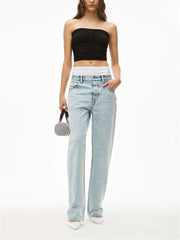 Women's Elastic Waist Patchwork Jeans