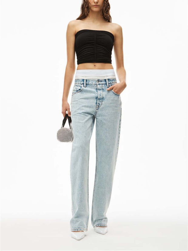 Women's Elastic Waist Patchwork Jeans