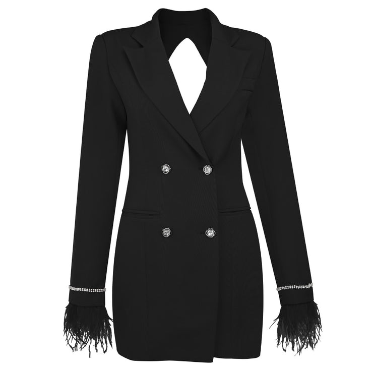 Black Embroidered Feather Blazer