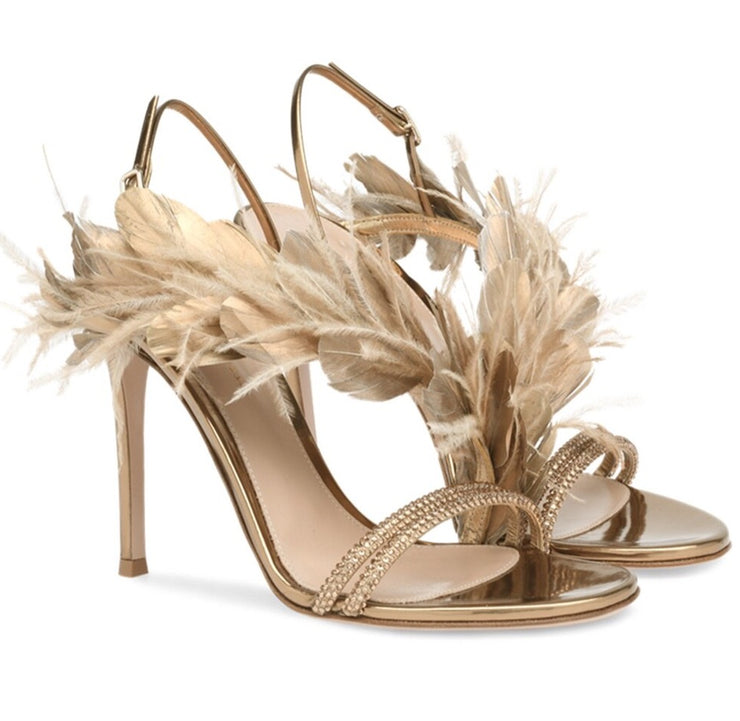 Champagne Feather Banquet High Heels