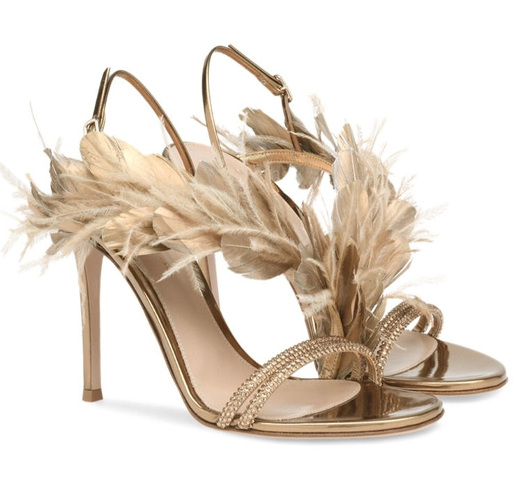 Champagne Feather Banquet High Heels