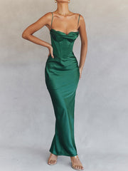 Green Satin Maxi Dress