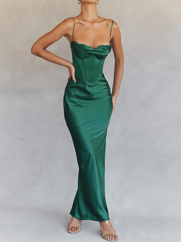 Green Satin Maxi Dress