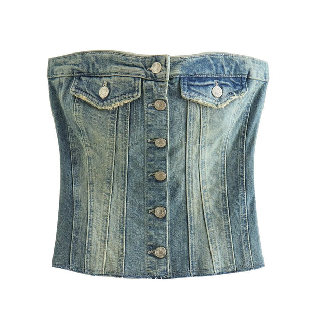 Denim Tube Corset Vest Top