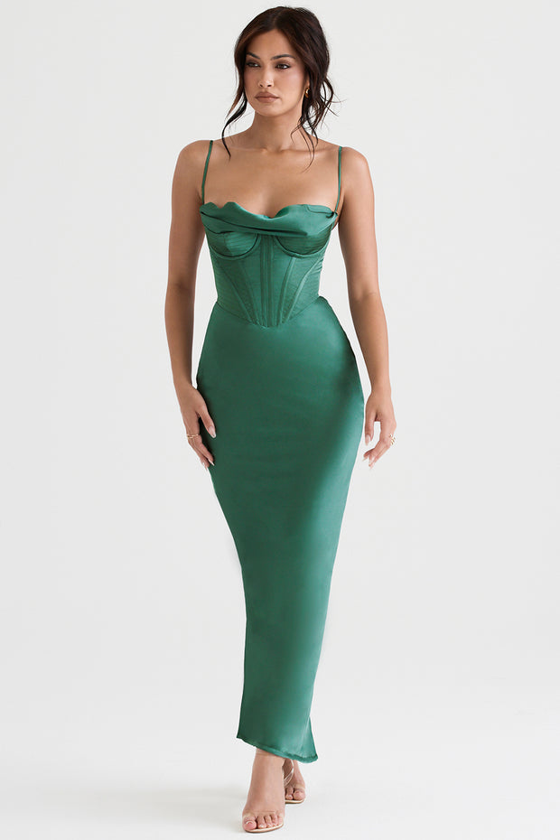 Green Satin Maxi Dress