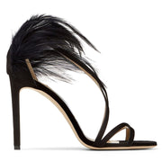 Black Feather Strap High Heels